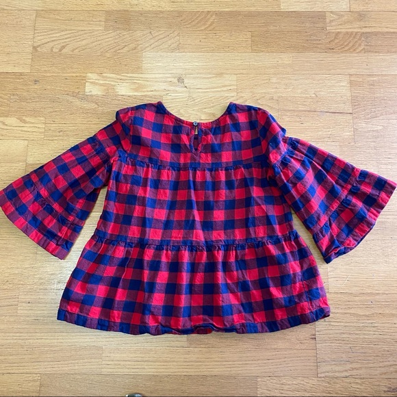 Hanna Andersson Red Buffalo Check Bell Sleeve Top - Picture 2 of 4